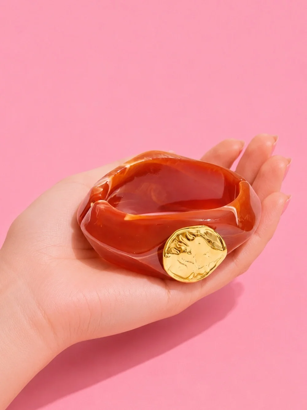 Modern Amber Caramel Gold Coin Bangle Bracelet